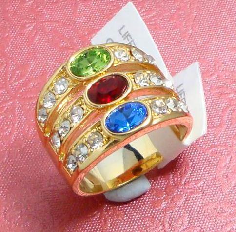 CRT GEMSTONE 3 ROWS 18MM WIDE RING 18KRGP-sz 8